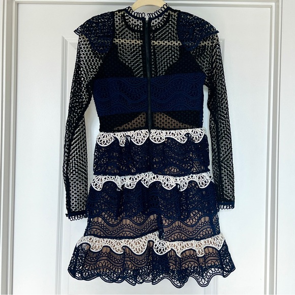 Self-Portrait Wave Guipure Mini Dress Navy US Size 4 - Picture 5 of 10